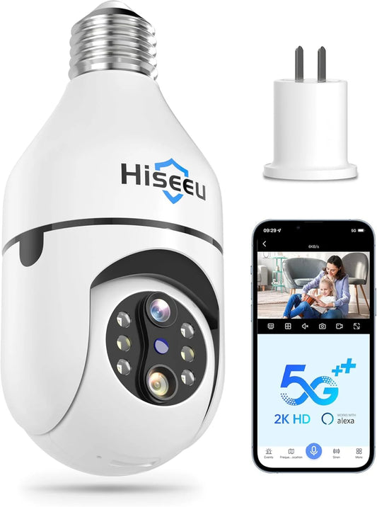 2K PTZ 10X Zoom Wireless 𝟯𝟲𝟬° 𝙑𝙞𝙚𝙬 Light Bulb Camera with 5G&2.4GHz Wi-Fi & No Subscription