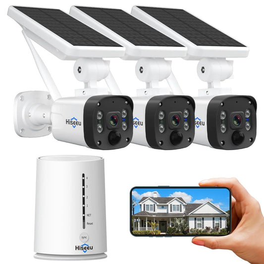 [ Wire-Free,4CH Expandable]4MP SolarWireless Security Camera Outdoor, 4MP Solar Camera, Wire-Free,90-Day Video Storage, Work with Alexa
