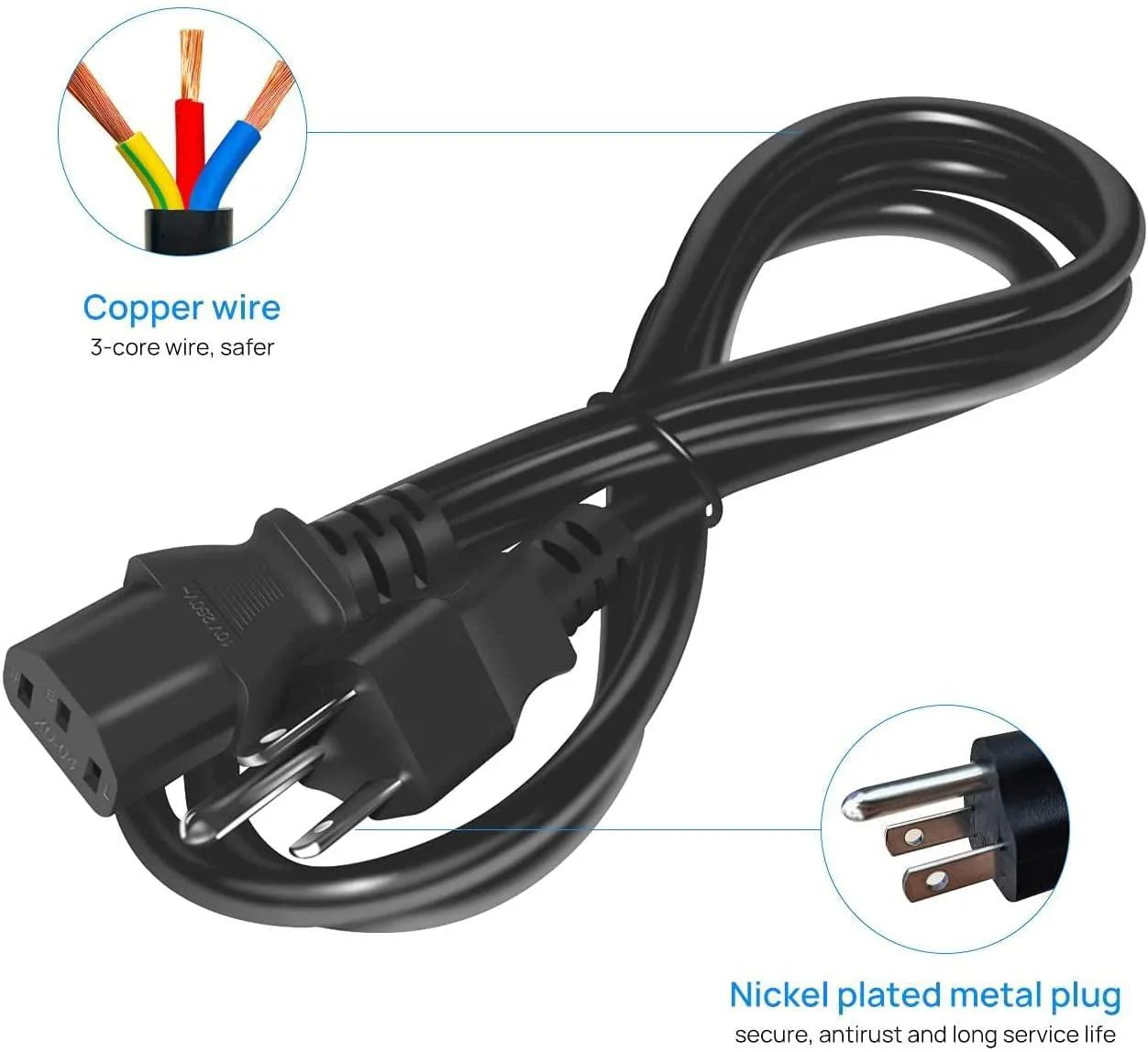 Hiseeu DC 52V 2.5A Power Adapter, AC 100-240V to DC 52V 2.5A Power Cord