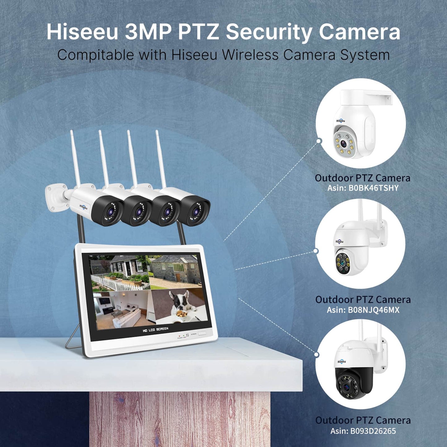[Wireless Pro with 12" LCD Monitor, Expandable 10Channels 4K NVR] 5MP Wireless Security Camera System BUILD-IN 3TB HDD With Two Way Audio