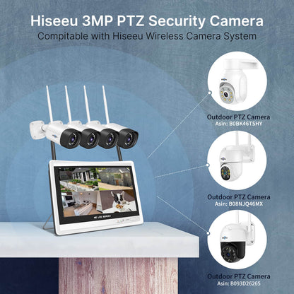 [Wireless Pro with 12" LCD Monitor, Expandable 10Channels 4K NVR] 5MP Wireless Security Camera System BUILD-IN 3TB HDD With Two Way Audio