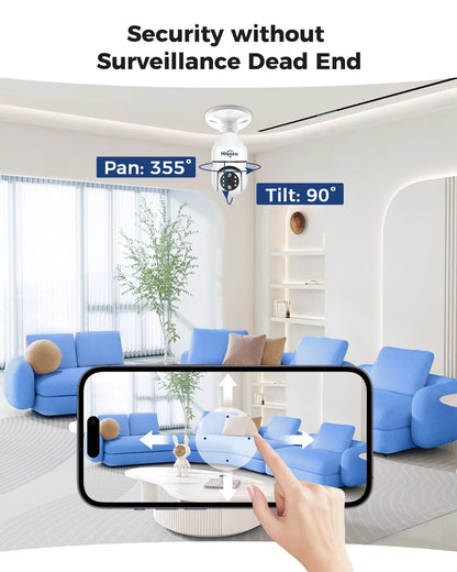 2K PTZ 10X Zoom Wireless 𝟯𝟲𝟬° 𝙑𝙞𝙚𝙬 Light Bulb Camera with 5G&2.4GHz Wi-Fi & No Subscription