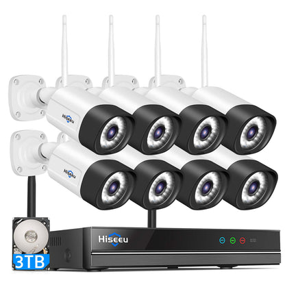 [Up to 65ft HD Night Vision, Expandable 10 Channels NVR] 2K 3MP Wireless Security Camera System BUILD-IN HDD