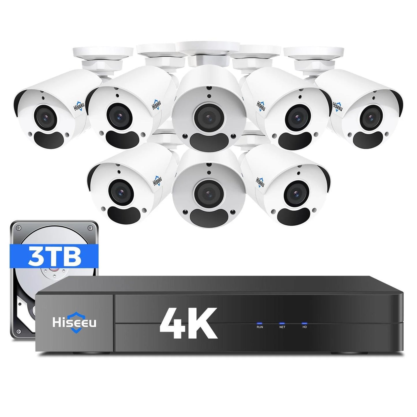 [Wired PoE, IP67 Waterproof, Expandable 16 Channels 4K NVR] 8MP PoE Bullet IP Network Camera System BUILD-IN 3TB HDD with 100ft Night Vision