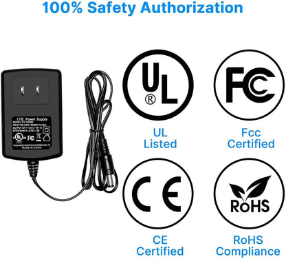 Hiseeu 3ft AC 100-240V to DC 12V 2A Power Supply Adapter Switching for CCTV Cameras DVR NVR LED Strip 5.5mmx2.1mm FCC