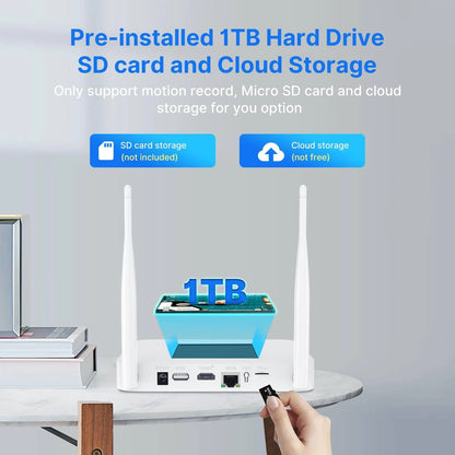 [AI Human Detection,Expandable 10CH 4K NVR] 4MP Solar Wireless Security Camera System BUILD-IN 1T HDD