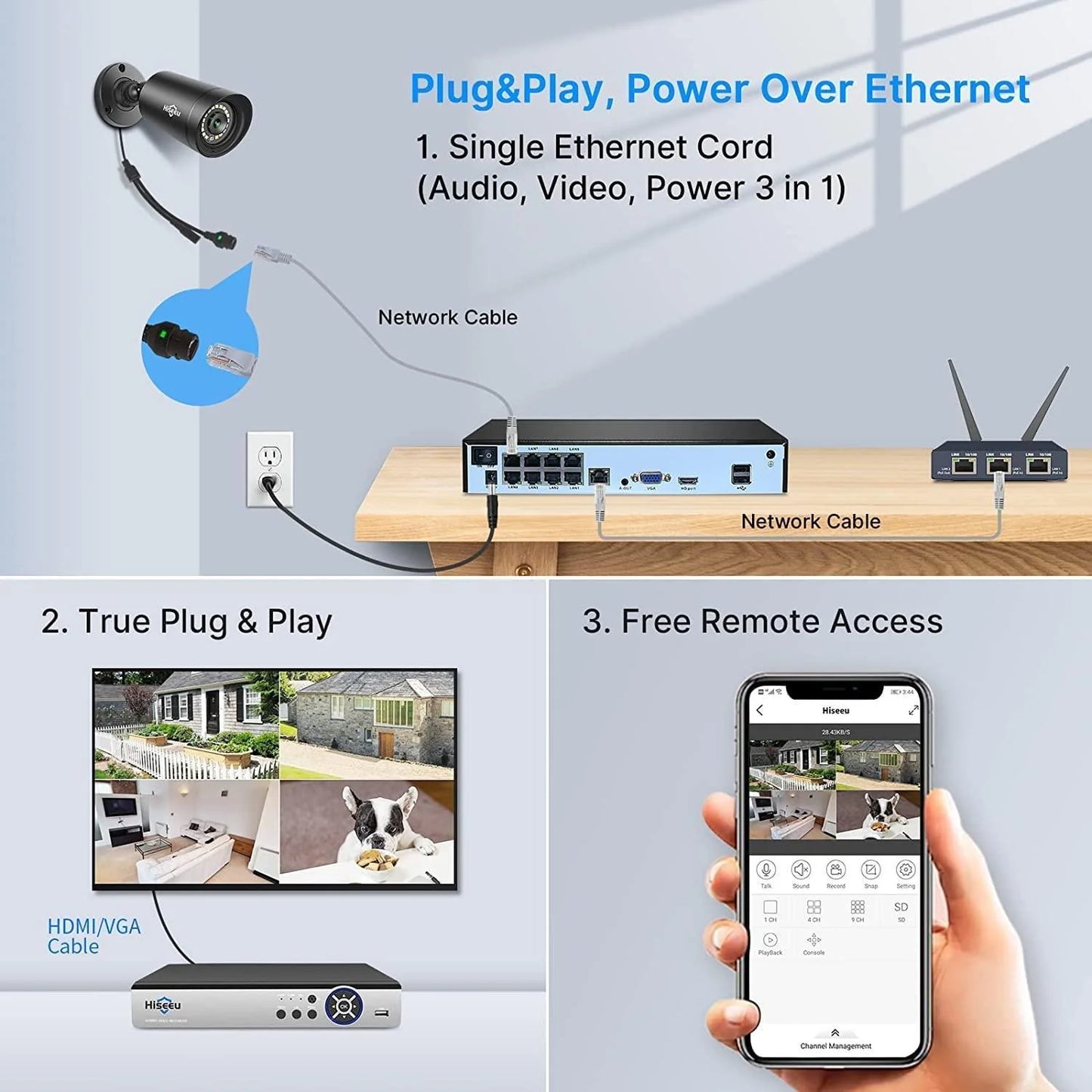Hiseeu [Spotlight+2 Way Audio] 5MP PoE Security Camera, Compatible PoE Security Camera System NVR Model H5-NVR-P-8
