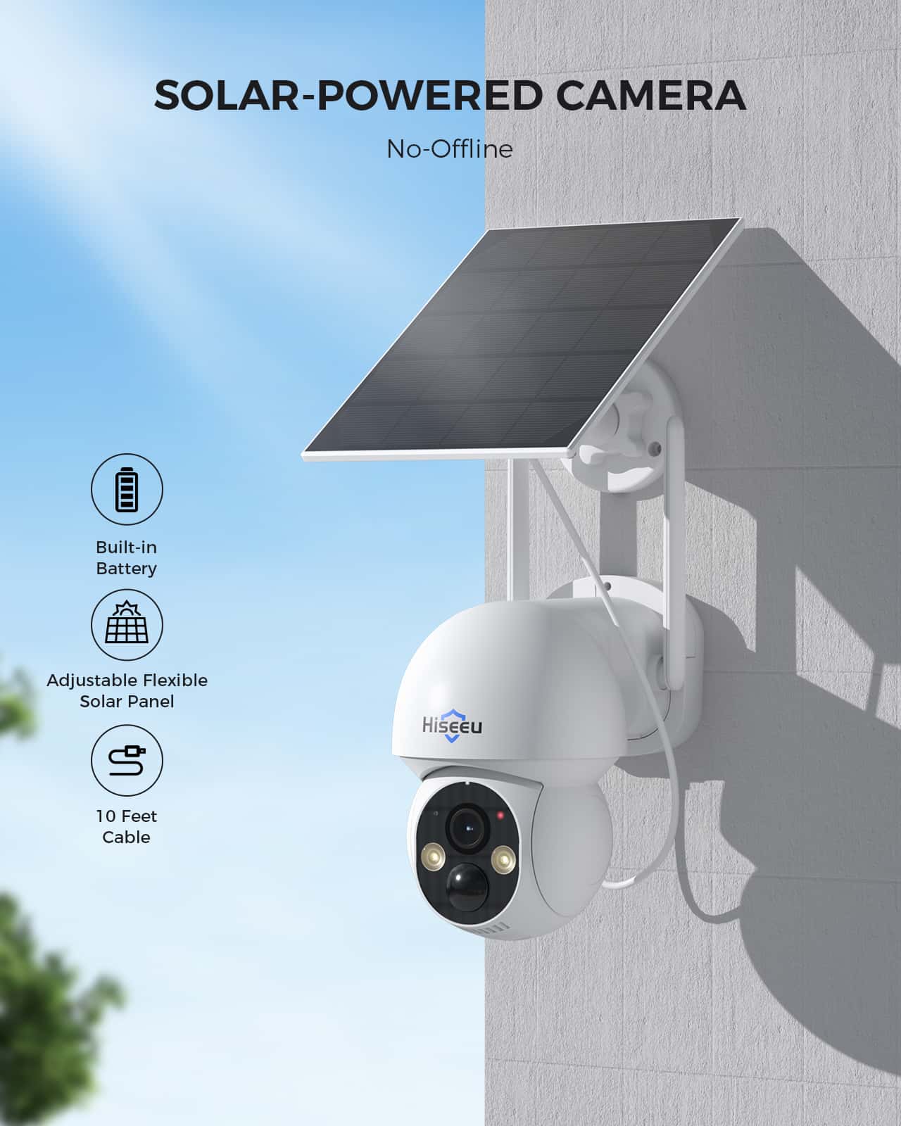 [2.4G&5G WiFi, Expandable 10CH 4K NVR] 4MP Solar-Powered Wireless Security PTZ Camera System BUILD-IN HDD