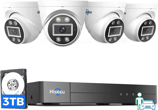 [Wired PoE, Human/Vehicle Detect, Expandable 16 Channels 4K NVR] 5MP Dome PoE Security Camera System BUILD-IN 3TB HDD