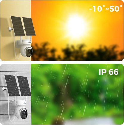 4MP No Monthly Fee PTZ 360° View Solar Wireless Battery Camera WIth Color Night Vision