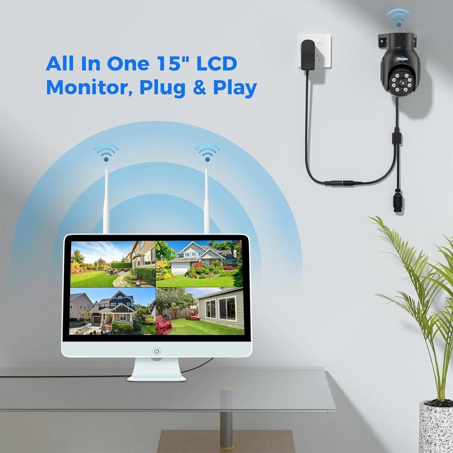 [Wireless , Expandable 10Channels 15" LCD Monitor NVR] 5MP PTZ Security Camera System BUILD-IN 3T HDD